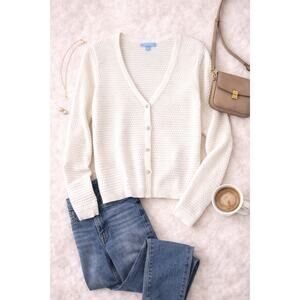 Draper James RSVP Women’s Textured Button Front Cardigan Cottagecore Ivory SZ XS
